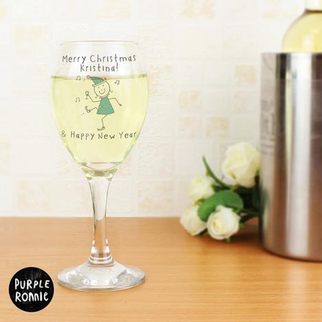 Personalised Purple Ronnie Christmas Elf Wine Glass Extra Image 2